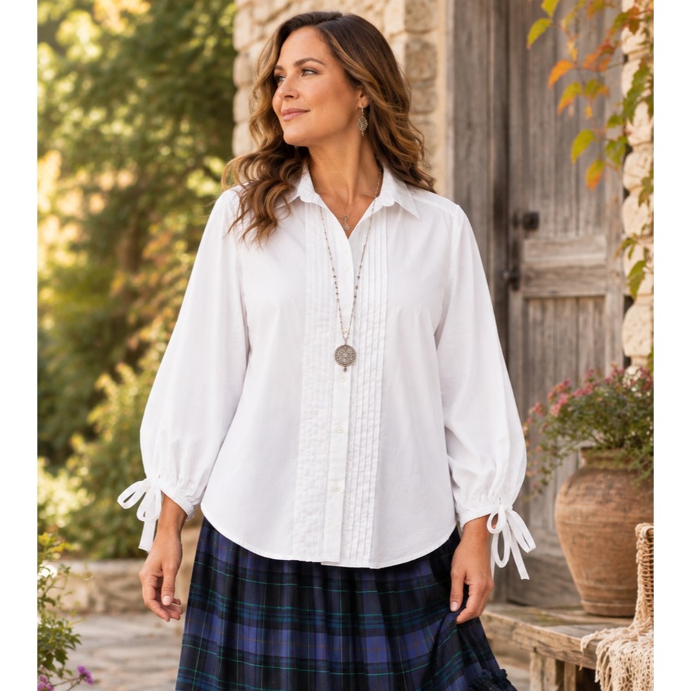 Sundance White Button-up Blouse Top Lantern Sleeves Cotton Boho PIntuck sz XL